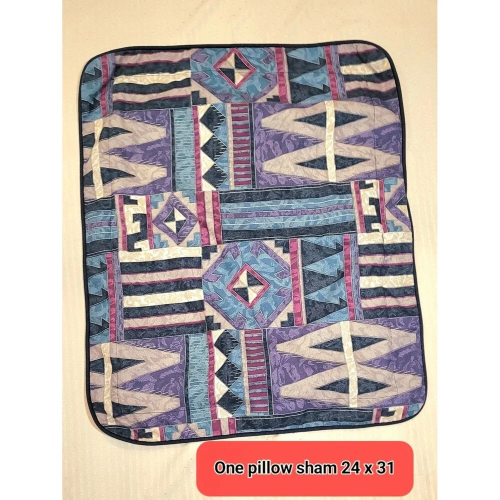 Vintage 90s Springs Southwestern Twin Comforter Set Teal Purple Geometric Aztec